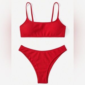 Shein Basics Ribbed Bikini Set Wireless Bra Top & Hipster Bikini Bottom Sz XS